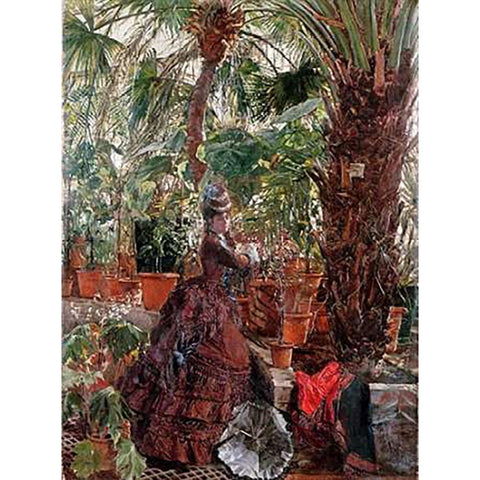 In The Conservatory Gold Ornate Wood Framed Art Print with Double Matting by Wilhelm Richter, Edouard Frederic