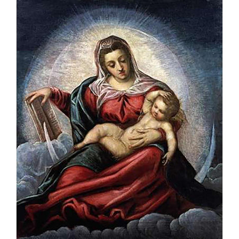 The Madonna and Child Black Modern Wood Framed Art Print with Double Matting by Robusti, Jacopo