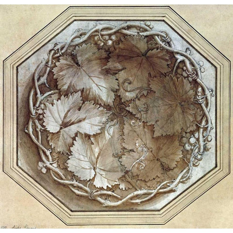 Design For a Fruit Bowl Gold Ornate Wood Framed Art Print with Double Matting by Romano, Giulio