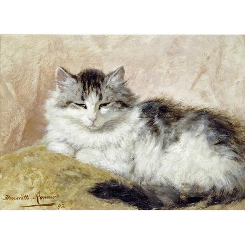 A Cat White Modern Wood Framed Art Print by Ronner-Knip, Henriette