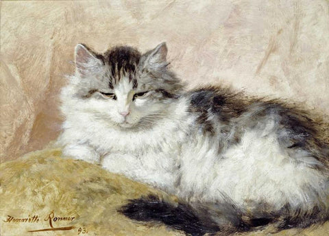 A Cat White Modern Wood Framed Art Print with Double Matting by Ronner-Knip, Henriette