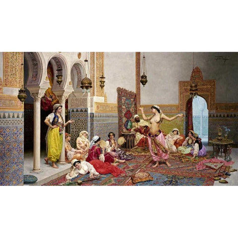 The Harem Dance White Modern Wood Framed Art Print by Rosati, Giulio