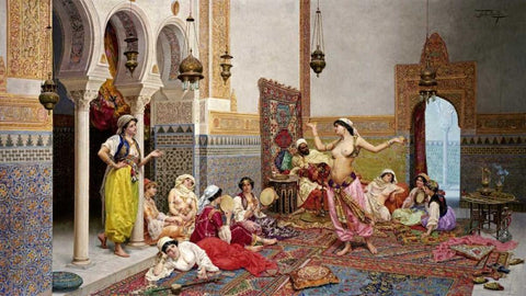 The Harem Dance White Modern Wood Framed Art Print with Double Matting by Rosati, Giulio