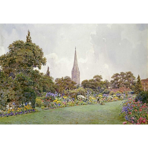 Mrs. Jacobs Garden White Modern Wood Framed Art Print by Rowe, Ernest Arthur