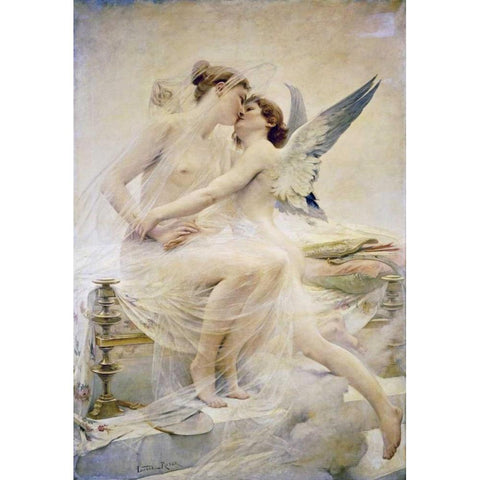 Cupid and Psyche Black Modern Wood Framed Art Print by Royer, Lionel Noel