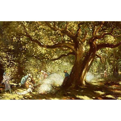 The Big Oak, Raheen, Co. Galway Gold Ornate Wood Framed Art Print with Double Matting by Russell, George