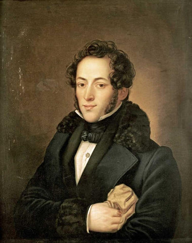 The Poet Aleksandr Sergeevich Pushkin Black Ornate Wood Framed Art Print with Double Matting by Russian School