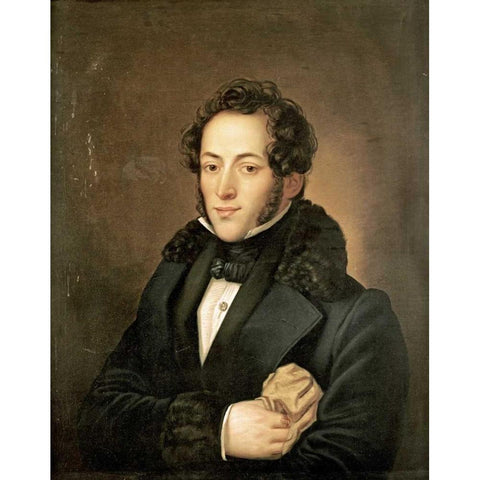 The Poet Aleksandr Sergeevich Pushkin Black Modern Wood Framed Art Print with Double Matting by Russian School