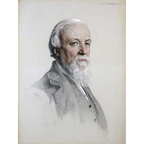 Portrait of Robert Browning White Modern Wood Framed Art Print by Sandys, Anthony Frederick August