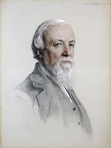 Portrait of Robert Browning White Modern Wood Framed Art Print with Double Matting by Sandys, Anthony Frederick August