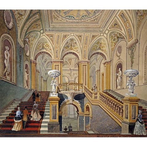 Interior Views of The Conservative Club Black Modern Wood Framed Art Print with Double Matting by Sang, Frederick J.