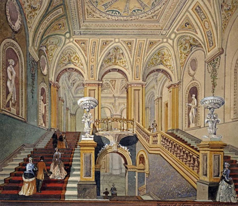 Interior Views of The Conservative Club Black Ornate Wood Framed Art Print with Double Matting by Sang, Frederick J.