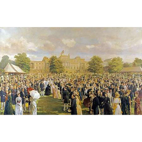 Queen Victorias Jubilee Garden Party Gold Ornate Wood Framed Art Print with Double Matting by Sargent, Frederick