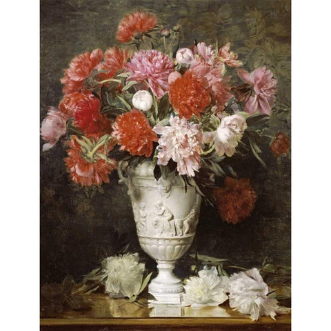 Peonies In a Vase On a Table Black Modern Wood Framed Art Print by Schachinger, Gabriel