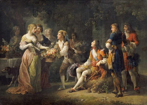 Louis XIV of France Declaring His Love White Modern Wood Framed Art Print with Double Matting by Schall, Jean-Frederic