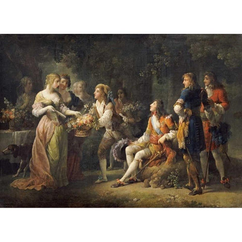 Louis XIV of France Declaring His Love Black Modern Wood Framed Art Print by Schall, Jean-Frederic