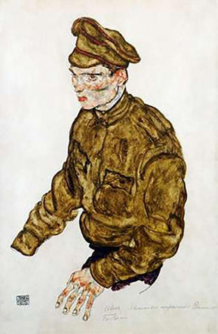 Russian Prisioner of War Black Ornate Wood Framed Art Print with Double Matting by Schiele, Egon