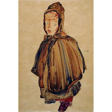 Woman With Bonnet Black Modern Wood Framed Art Print with Double Matting by Schiele, Egon