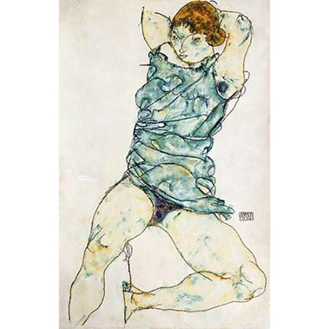 Reclining Girl Black Modern Wood Framed Art Print with Double Matting by Schiele, Egon