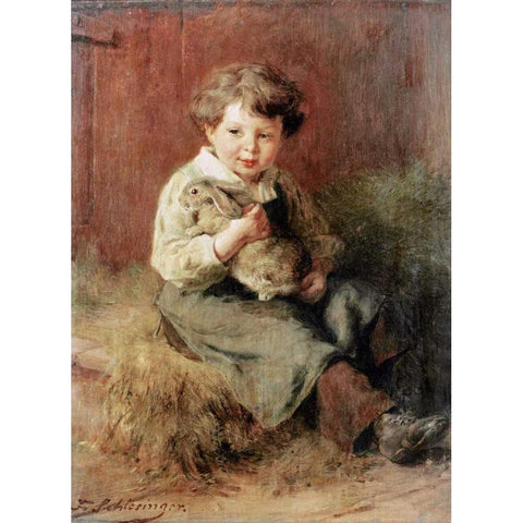 The Pet Rabbit White Modern Wood Framed Art Print by Schlesinger, Felix