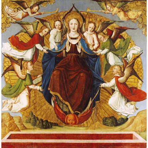 The Assumption of The Virgin Black Modern Wood Framed Art Print with Double Matting by School of Avignon