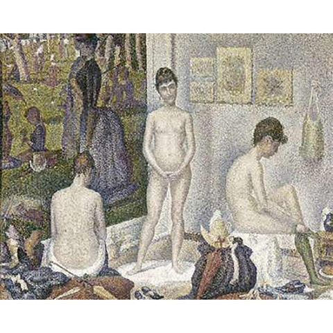 Sur La Grande Jatte, Umbrella Black Modern Wood Framed Art Print with Double Matting by Seurat, Georges