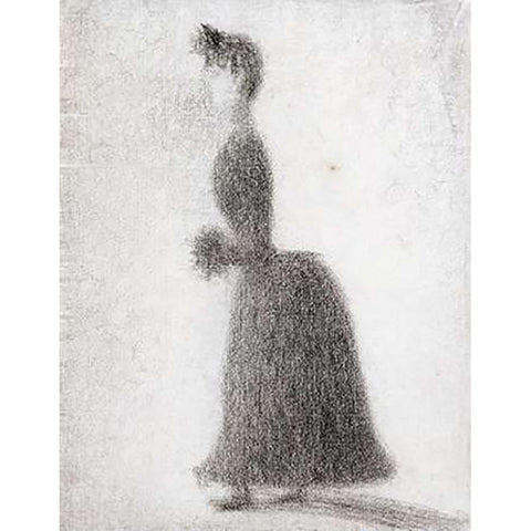 La Promeneuse Au Manchon Black Modern Wood Framed Art Print with Double Matting by Seurat, Georges