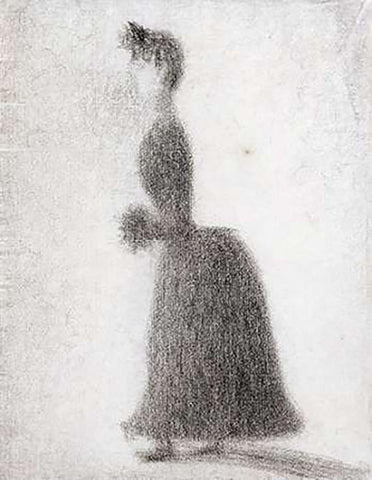 La Promeneuse Au Manchon Black Ornate Wood Framed Art Print with Double Matting by Seurat, Georges