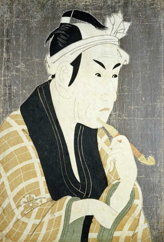 Matsumobo Koshiro IV Black Ornate Wood Framed Art Print with Double Matting by Sharaku, Toshusai