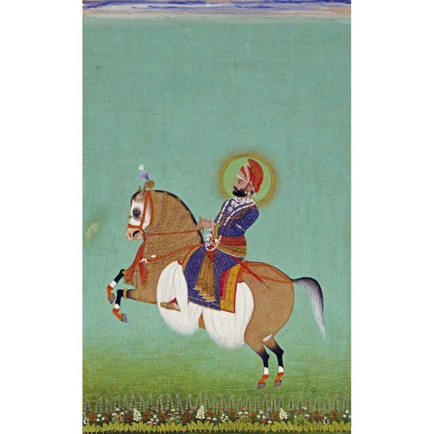 Equestrian Portrait of Maharana Sarup Singh Black Modern Wood Framed Art Print by Shiva