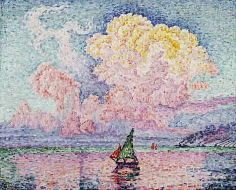 Pink Clouds, Antibes White Modern Wood Framed Art Print with Double Matting by Signac, Paul