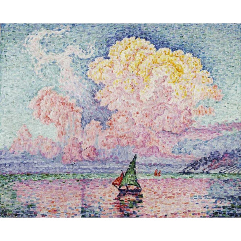 Pink Clouds, Antibes Black Modern Wood Framed Art Print by Signac, Paul