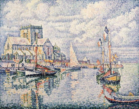 Le Port De Barfleur White Modern Wood Framed Art Print with Double Matting by Signac, Paul