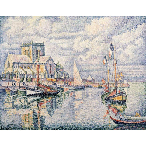 Le Port De Barfleur Black Modern Wood Framed Art Print by Signac, Paul