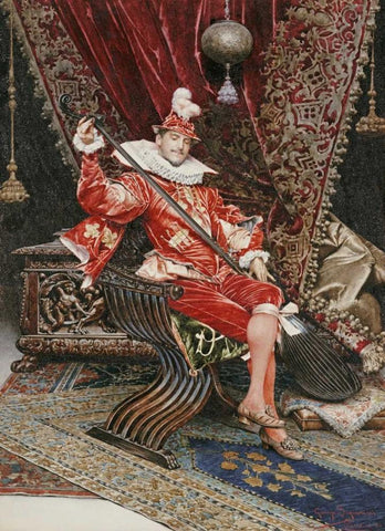Madrigale Black Ornate Wood Framed Art Print with Double Matting by Signorini, Giuseppe