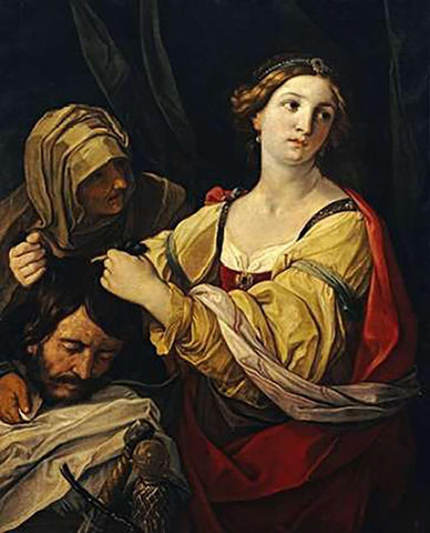 Judith With The Head of Holofernes Black Ornate Wood Framed Art Print with Double Matting by Sirani, Elisabetta