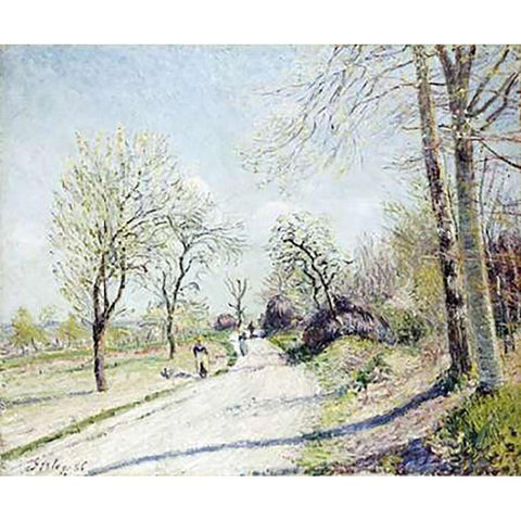 The Road from Veneux to Moret Gold Ornate Wood Framed Art Print with Double Matting by Sisley, Alfred