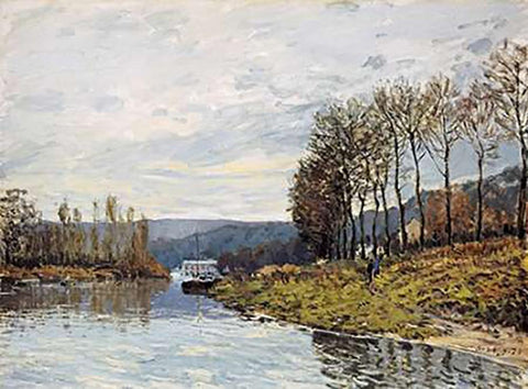 The Seine at Bougival Black Ornate Wood Framed Art Print with Double Matting by Sisley, Alfred