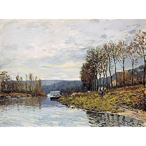 The Seine at Bougival Black Modern Wood Framed Art Print with Double Matting by Sisley, Alfred