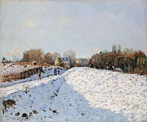 Snow at Argenteuil White Modern Wood Framed Art Print with Double Matting by Sisley, Alfred