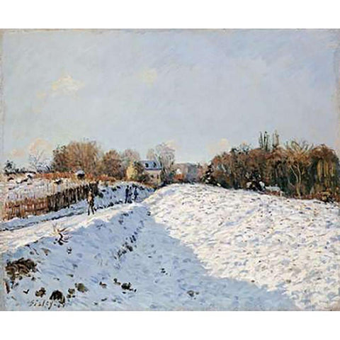 Snow at Argenteuil Black Modern Wood Framed Art Print with Double Matting by Sisley, Alfred