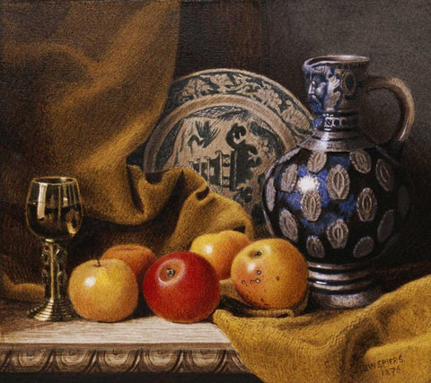 Still Life With a Jug Black Ornate Wood Framed Art Print with Double Matting by Spiers, Benjamin Walter