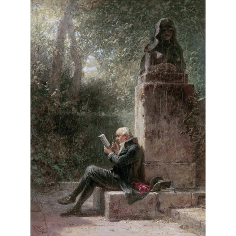 The Philosopher - The Reader In The Park White Modern Wood Framed Art Print by Spitzweg, Carl