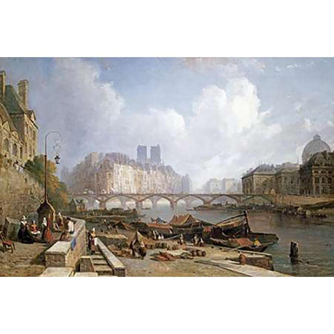 A View of Ile De La Cite, Paris Gold Ornate Wood Framed Art Print with Double Matting by Stanley, Colet Robert