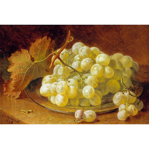 Grapes On a Silver Plate Gold Ornate Wood Framed Art Print with Double Matting by Stannard, Eloise Harriet