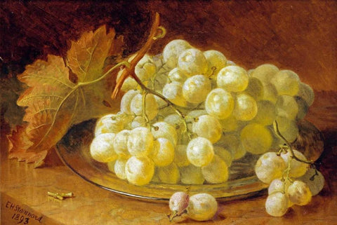 Grapes On a Silver Plate Black Ornate Wood Framed Art Print with Double Matting by Stannard, Eloise Harriet