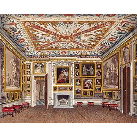 The Presence Chamber, Kensington Palace Gold Ornate Wood Framed Art Print with Double Matting by Stephanoff, J.