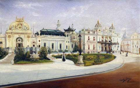 The Casino, Monte Carlo White Modern Wood Framed Art Print with Double Matting by Stevens, Charles