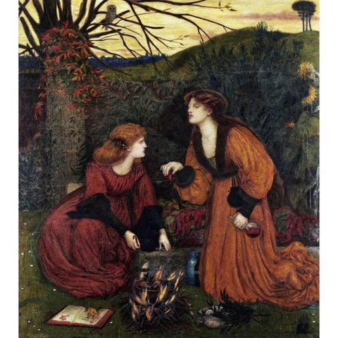 Pharmakeutria - Brewing The Love Philtre Gold Ornate Wood Framed Art Print with Double Matting by Stillman, Marie Spartali
