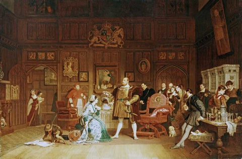 Henry VIII and Anne Boleyn Observed By Queen Katherine Black Ornate Wood Framed Art Print with Double Matting by Stone, Marcus